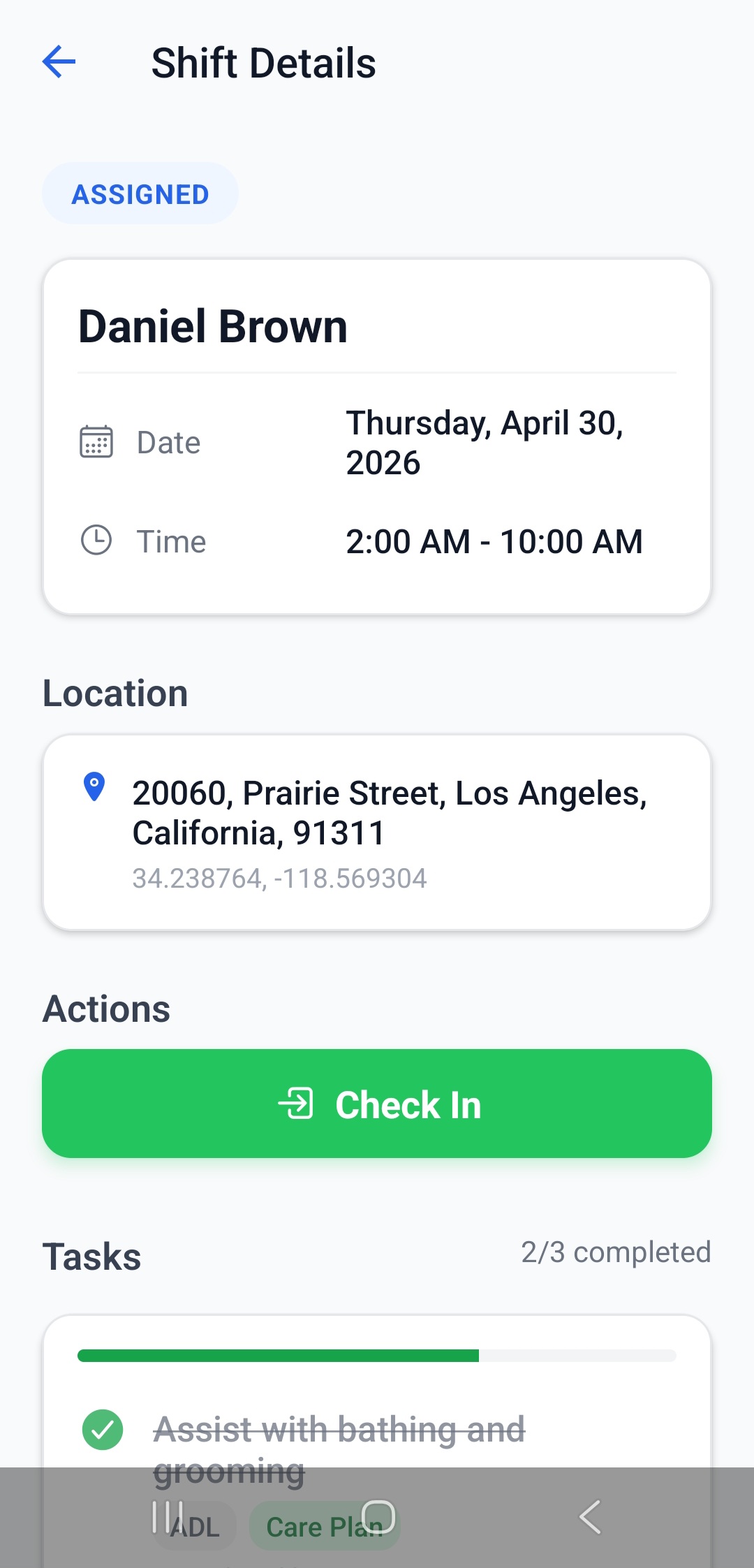 Shift check-in