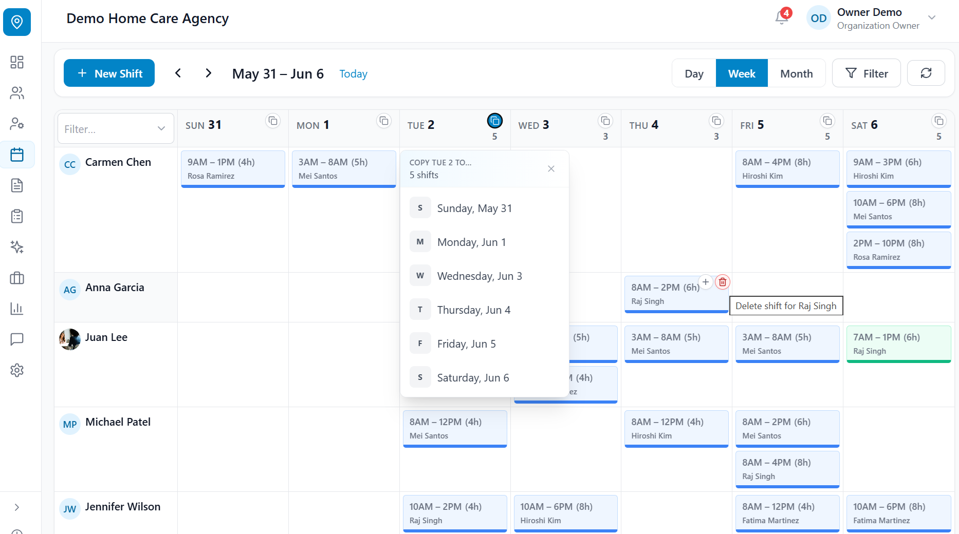 Copy day&rsquo;s shifts popover on the calendar header